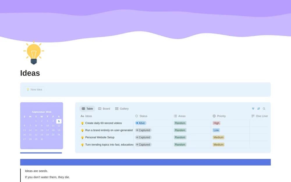Ideas Vault – Minimalist Idea Tracker — preview from Notion Marketplace