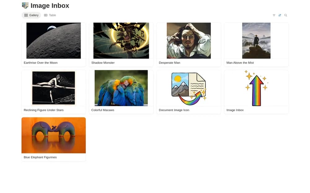 Image Inbox Notion template preview