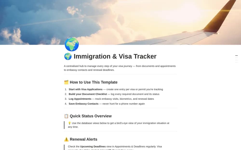 Immigration & Visa Tracker — preview from Notion Marketplace