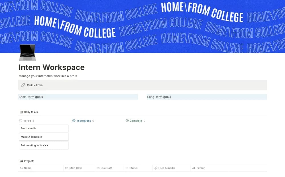 Intern Workspace Notion template preview