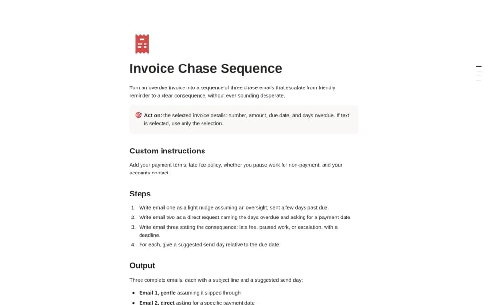 Invoice Chase Sequence Notion template preview