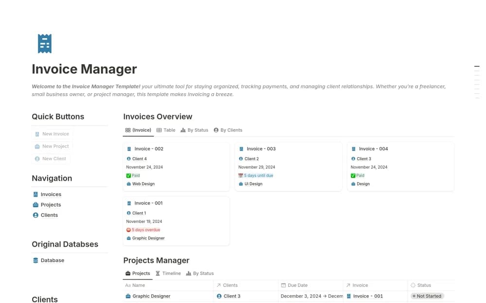Invoice Manager Notion template preview