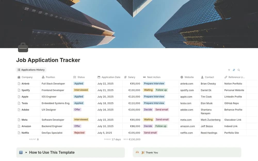 Job Application Tracker — preview from Notion Marketplace