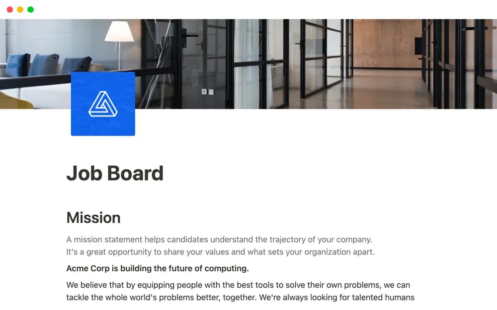 Job board — preview from Notion Marketplace