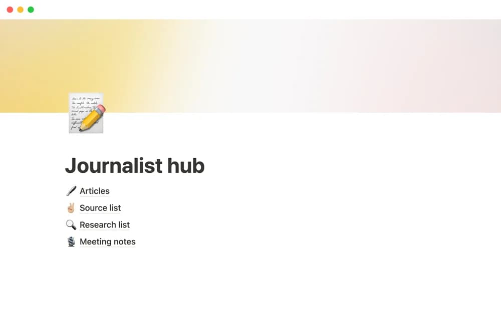 Journalist hub — preview from Notion Marketplace