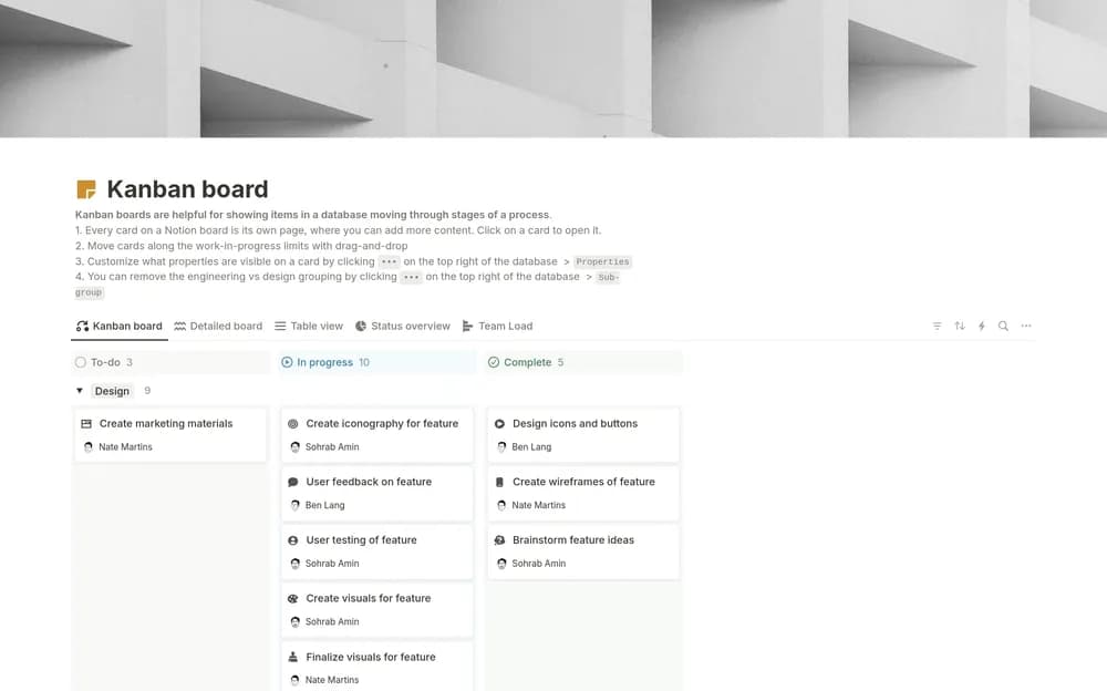 Kanban board (w/ Notion AI) — preview from Notion Marketplace