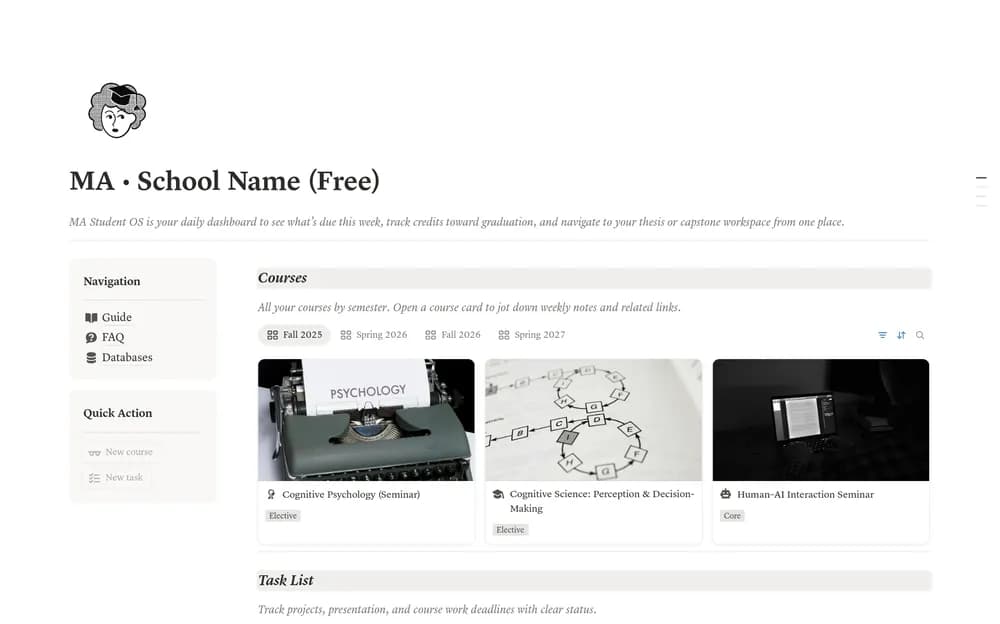 MA Student OS Lite Notion template preview