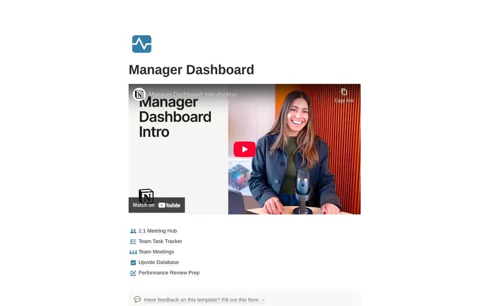 Manager Dashboard Notion template preview