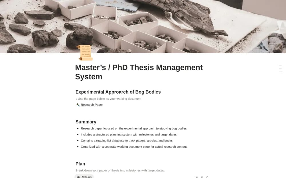 Master’s / PhD Thesis Management System Notion template preview
