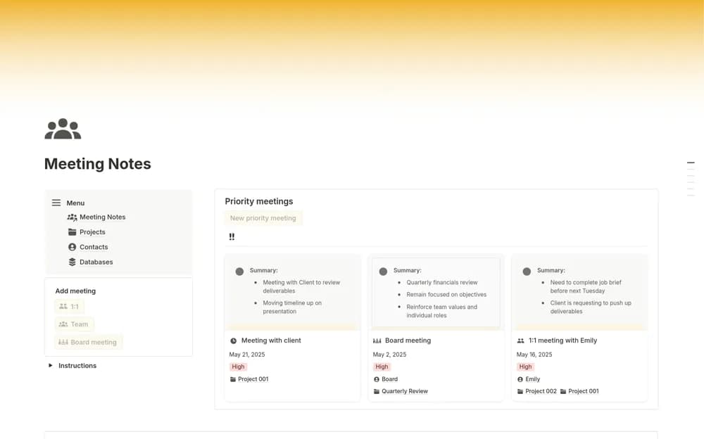 Meeting notes by The AWA Collective — preview from Notion Marketplace