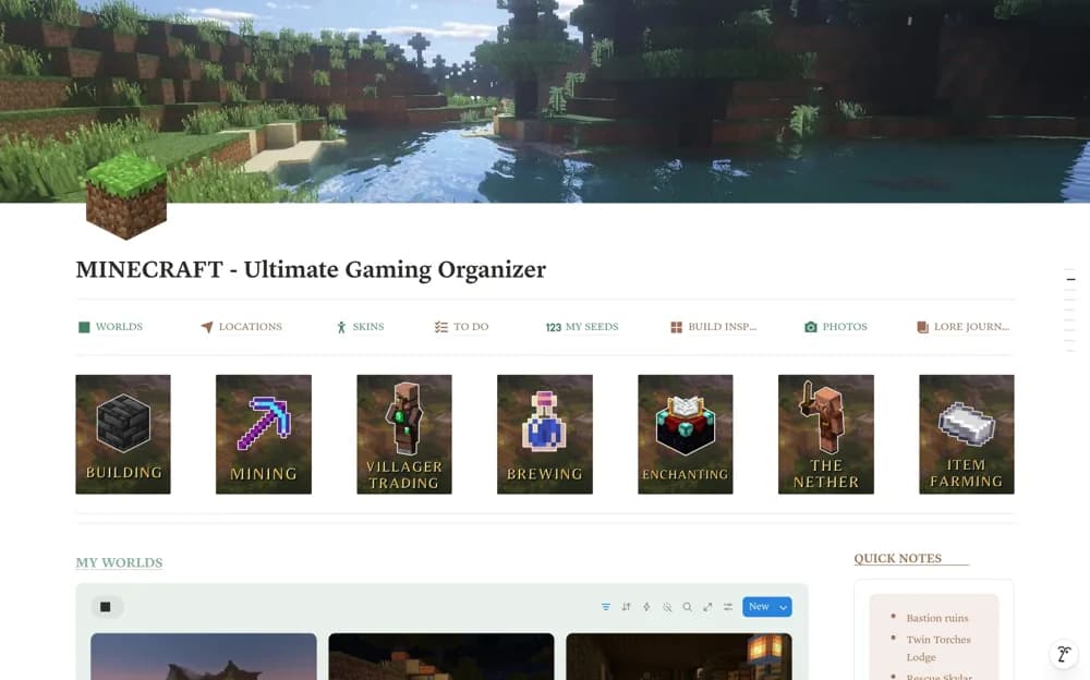 Minecraft ultimate gaming tracker — preview from Notion Marketplace