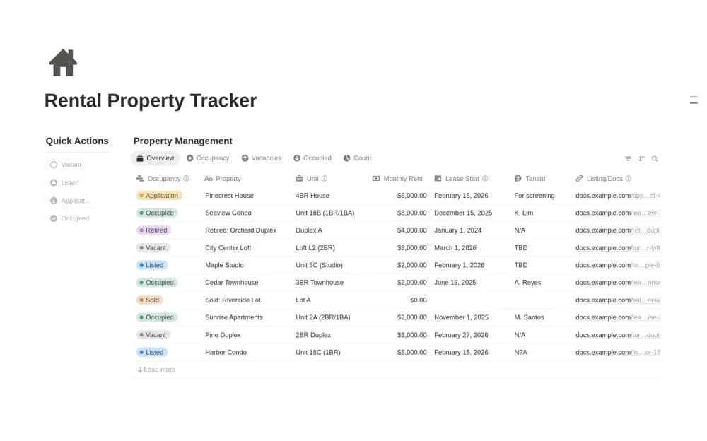Rental Property Tracker — preview from Notion Marketplace