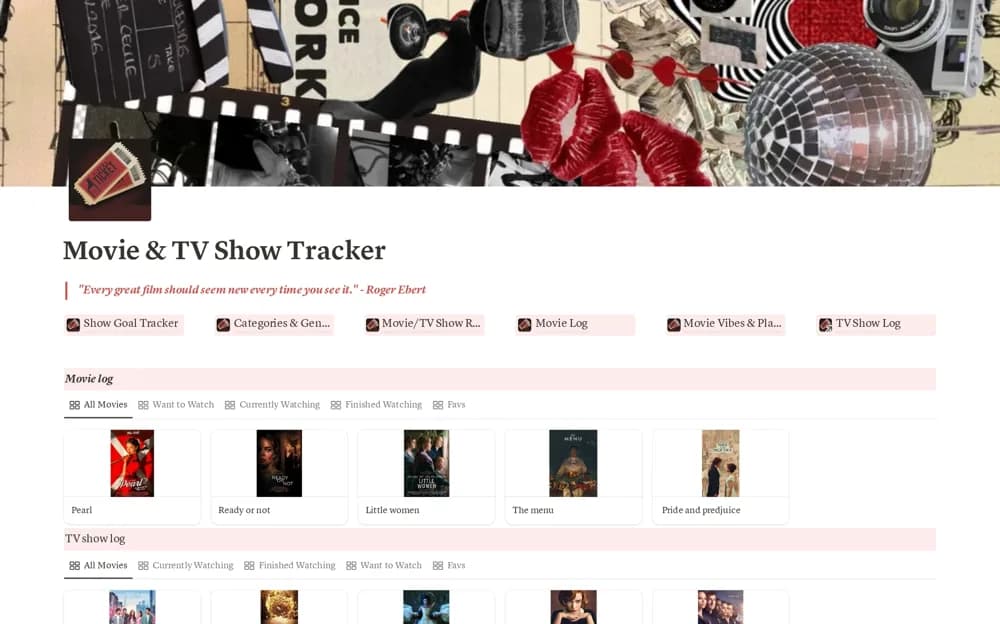 Movie Tracker - Movie & TV Show Tracker Notion template preview