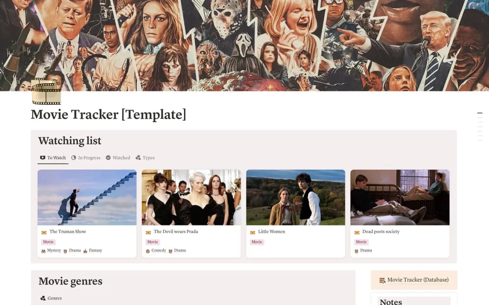 Movie & TV-Show Tracker Notion template preview