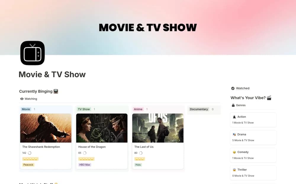 Movie & TV Show Tracker — preview from Notion Marketplace
