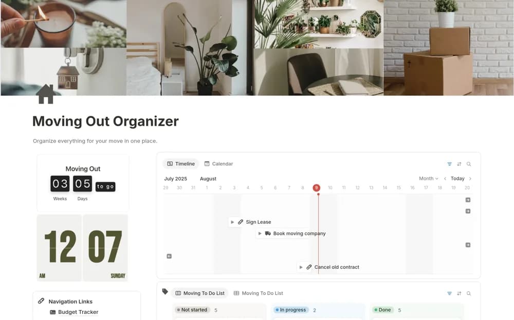 Moving Out Planner Notion template preview