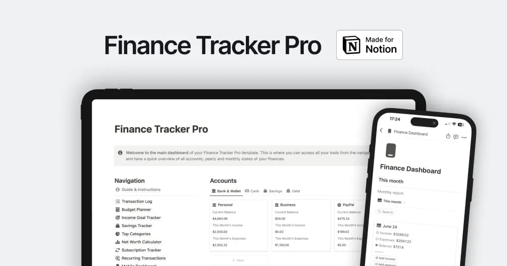 Finance Tracker Pro Notion template preview