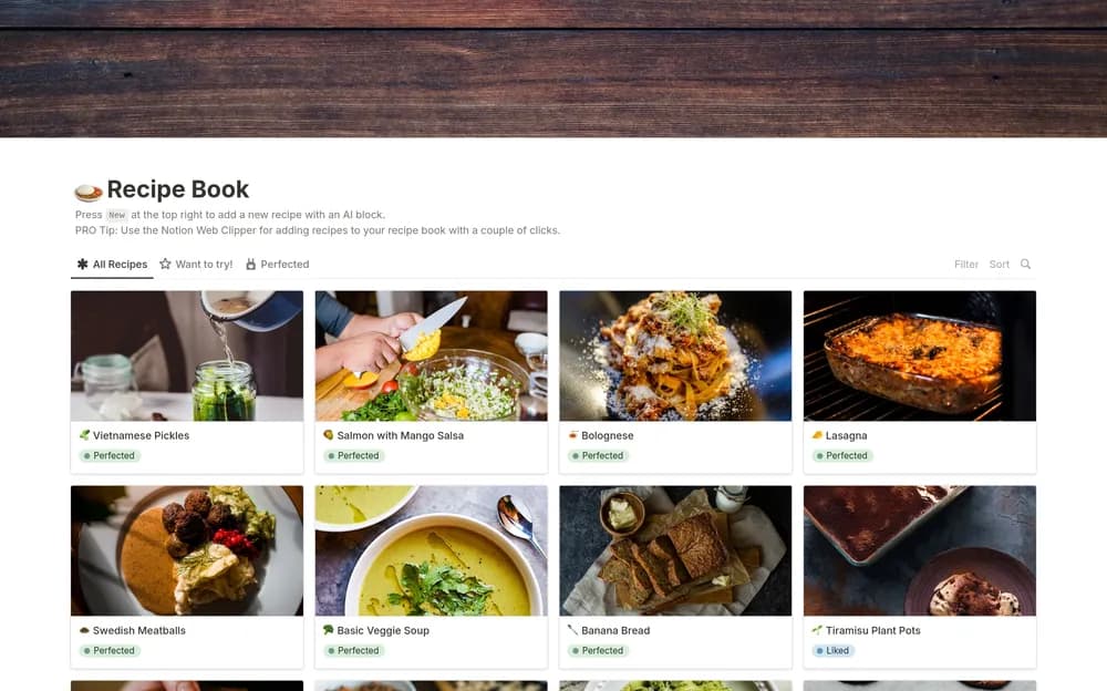 Recipe Book Notion template preview