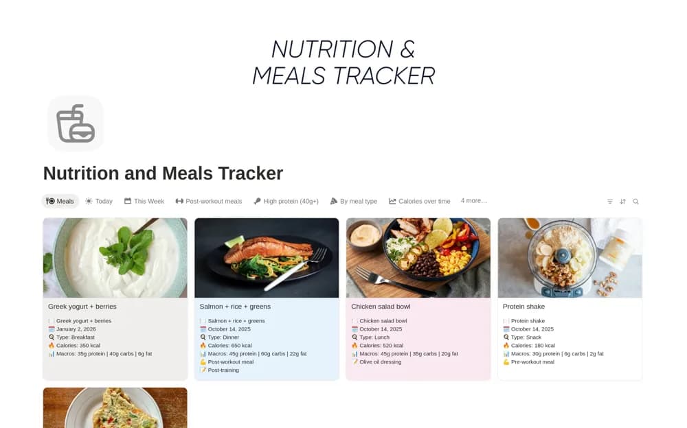 Nutrition and Meals Tracker — preview from Notion Marketplace