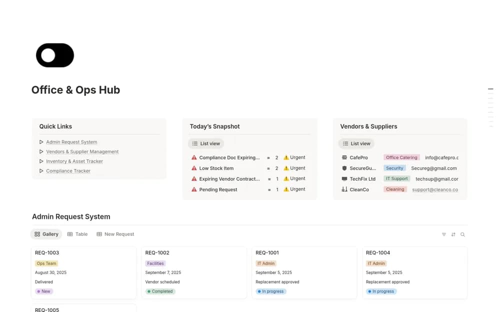 Office & Ops Hub Notion template preview