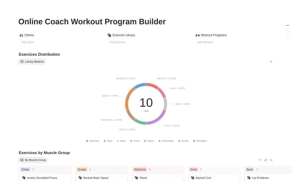 Online Coach Workout Program Builder — preview from Notion Marketplace