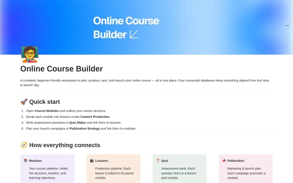 Online Course Builder Notion template preview