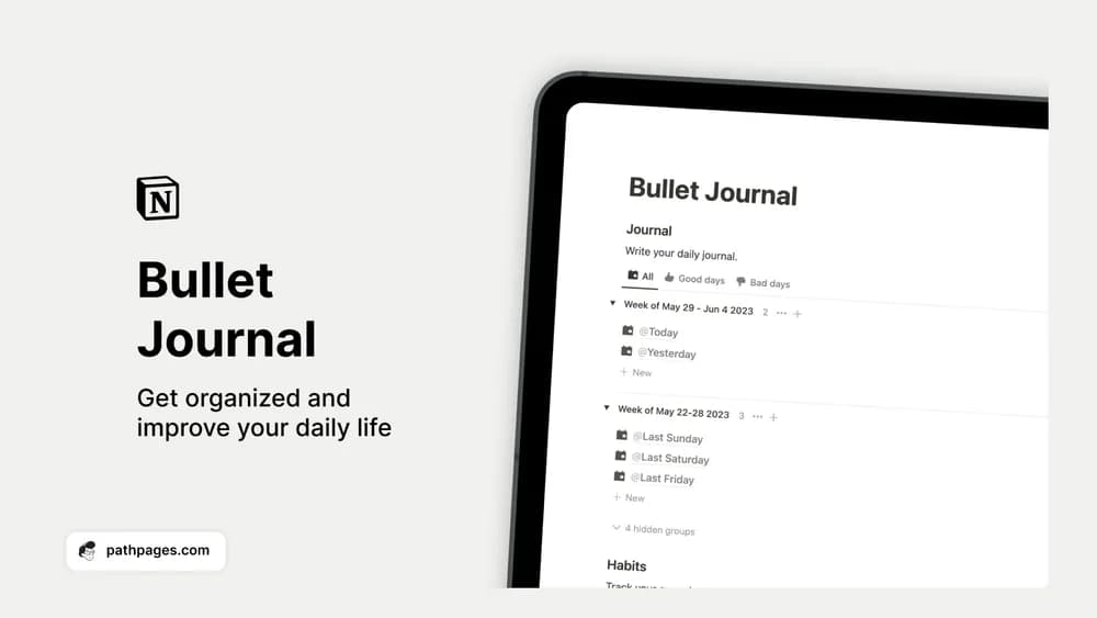 Notion Bullet Journal Notion template preview