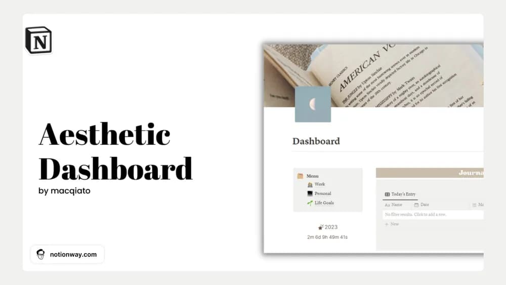 Notion Aesthetic Dashboard Notion template preview