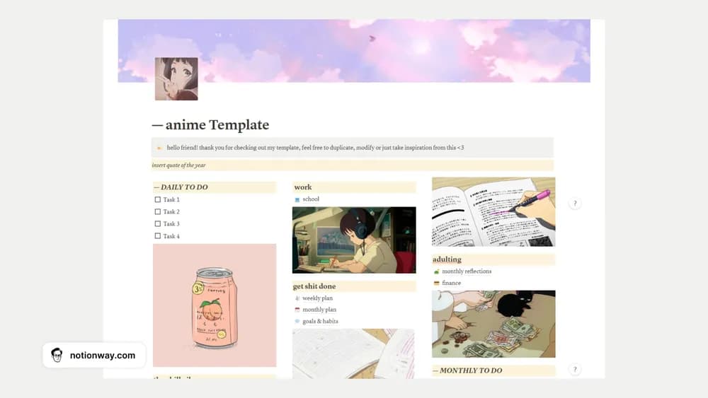 Anime Notion Planner Notion template preview