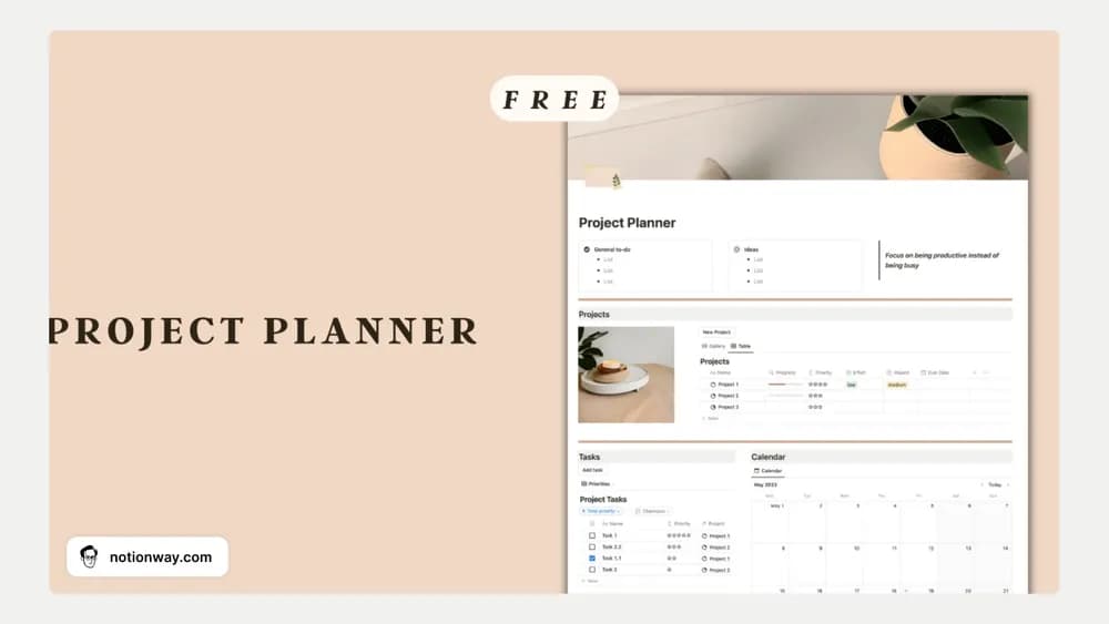 Aesthetic Project Planner Notion template preview
