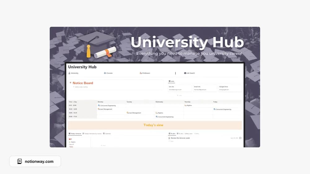 University Hub Notion template preview