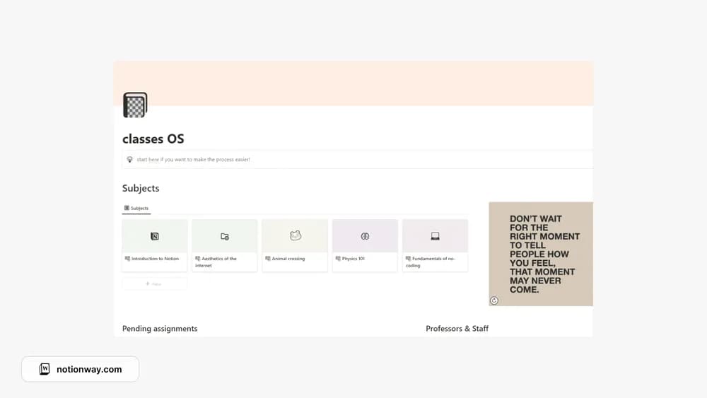 Classes Os Notion template preview