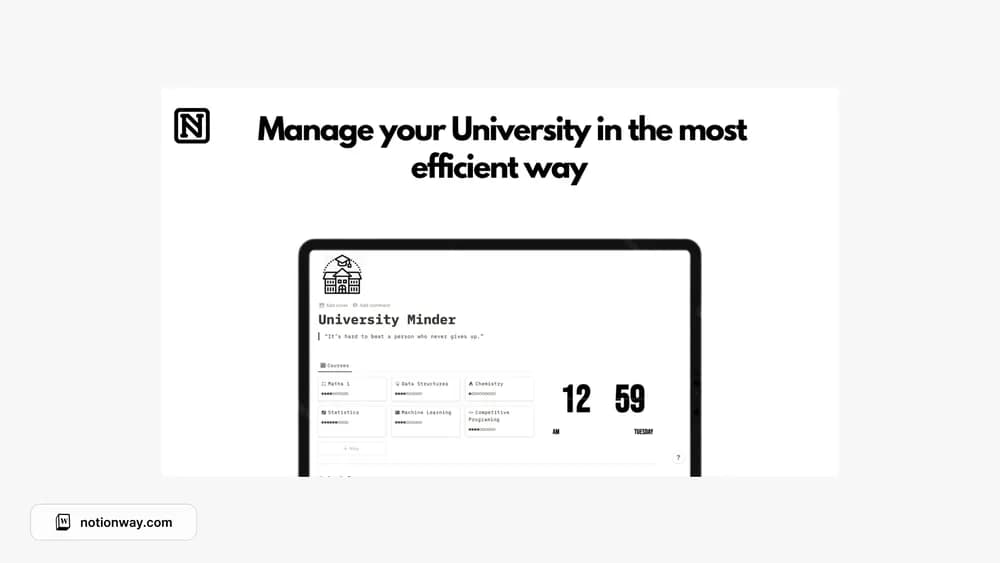 University Minder Notion template preview