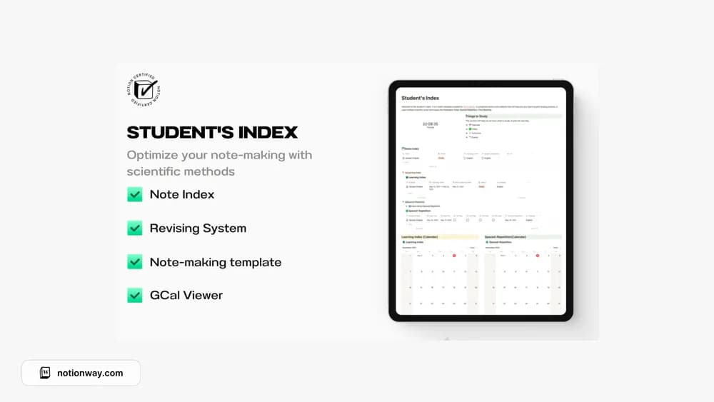 Notion Student's Index Notion template preview