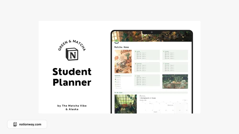 Green & Ghibli Student Planner Notion template preview