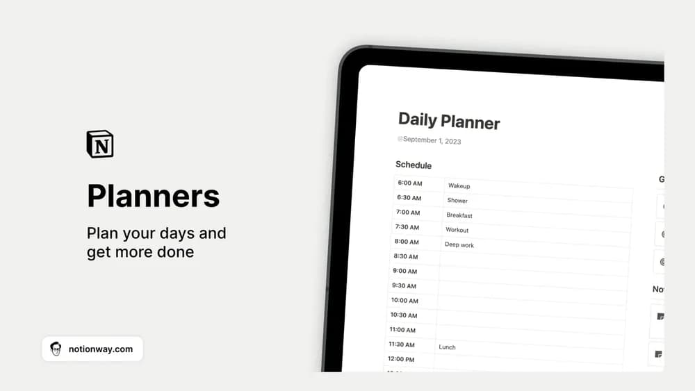 Daily, Weekly & Monthly Planners Notion template preview