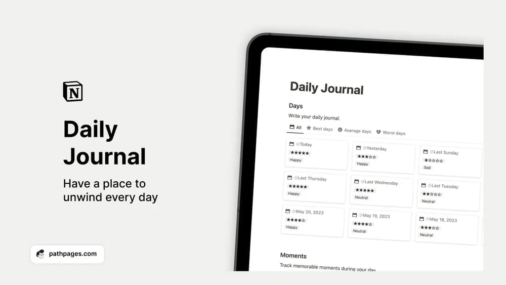 Notion Daily Journal Notion template preview