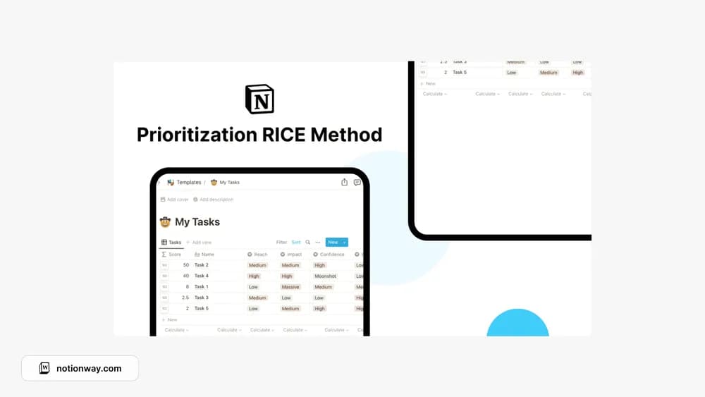 Prioritization Rice Method Notion template preview