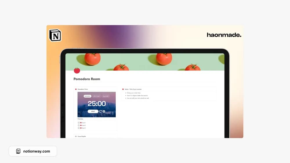 Brainstorm & Pomodoro Room Notion template preview