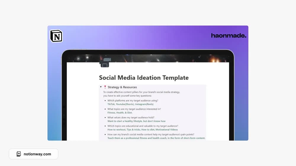Notion - Social Media Ideation Template Notion template preview