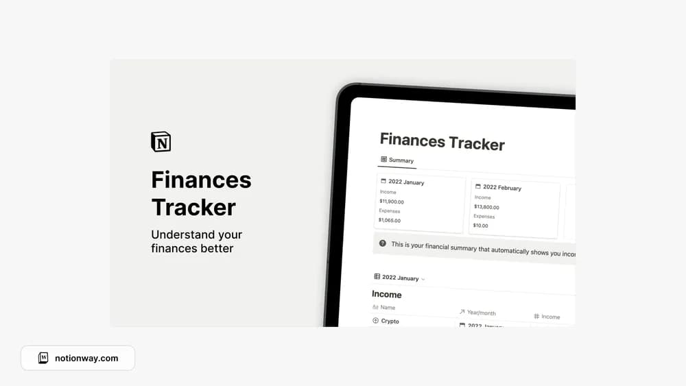 Notion Finances Tracker Notion template preview