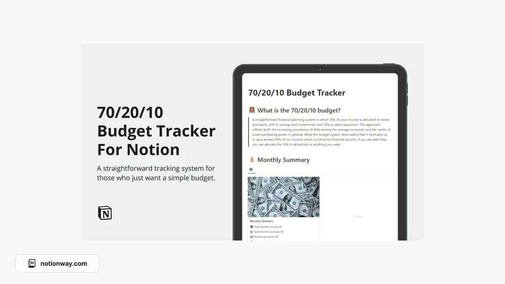 Notion 70/20/10 Budget Tracker Notion template preview