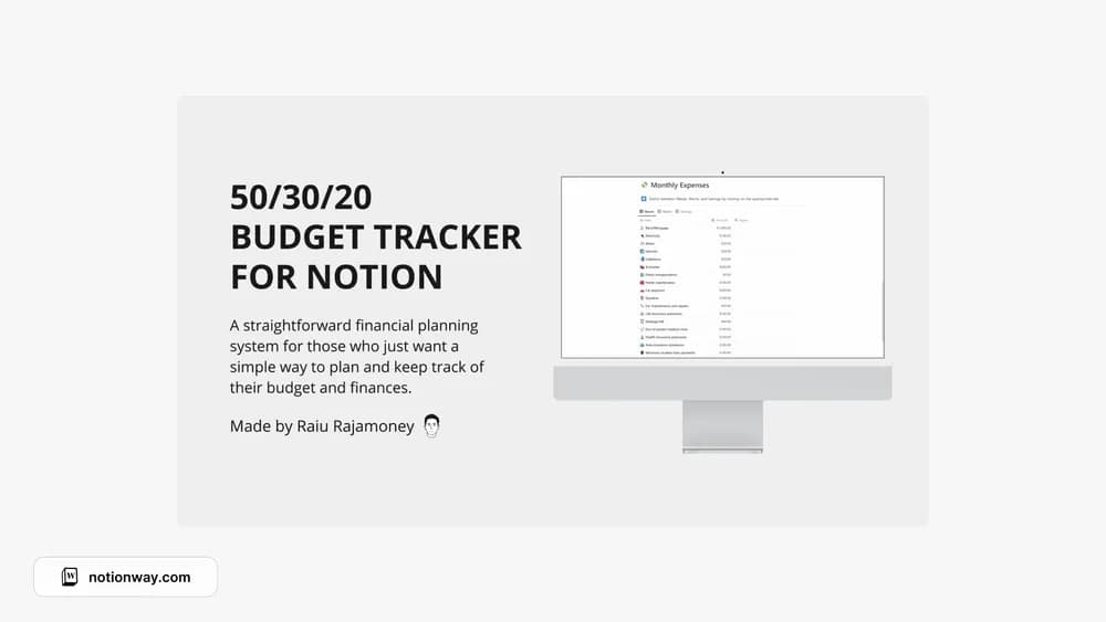 Notion 50/30/20 Budget Tracker Notion template preview