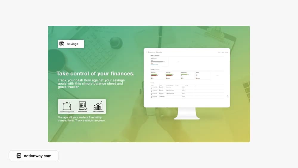 Savings Goals & Balance Sheet Notion template preview