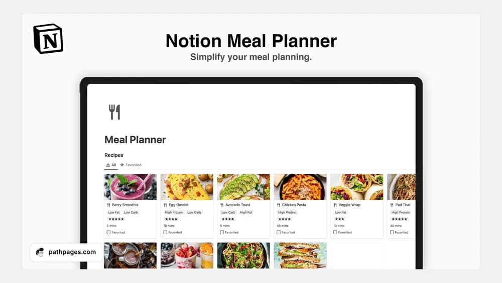 Notion Meal Planner Notion template preview
