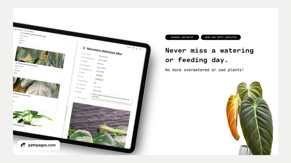 Notion Free Plant Tracker Notion template preview