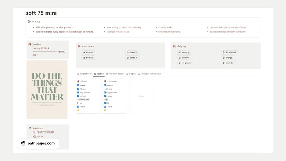 Soft 75 Challenge Template Notion template preview