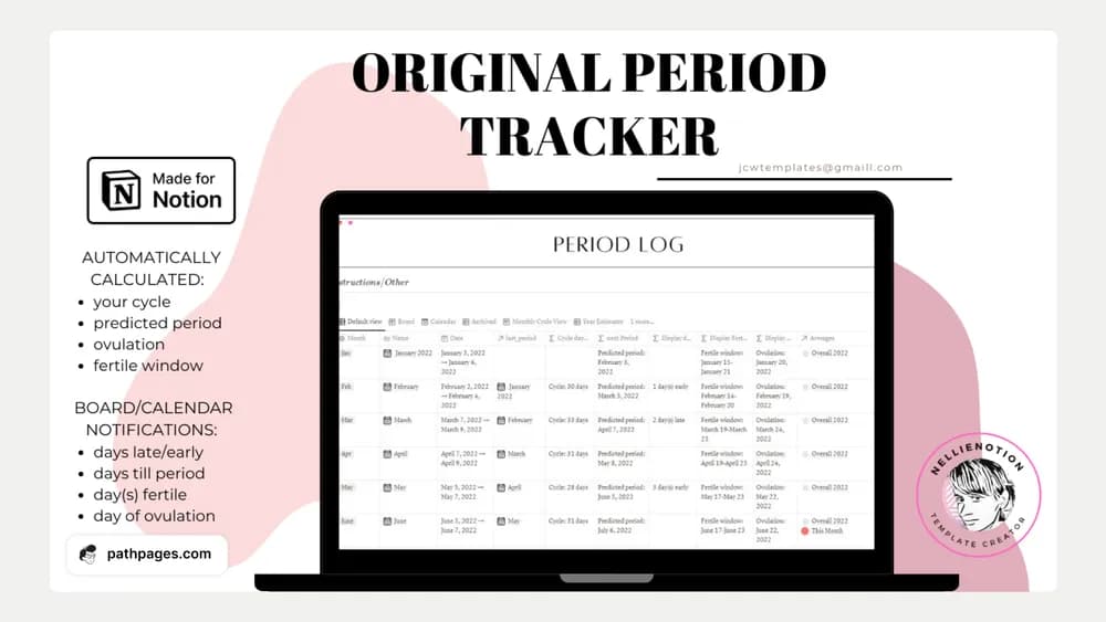 Period Tracker Free Notion Template Notion template preview