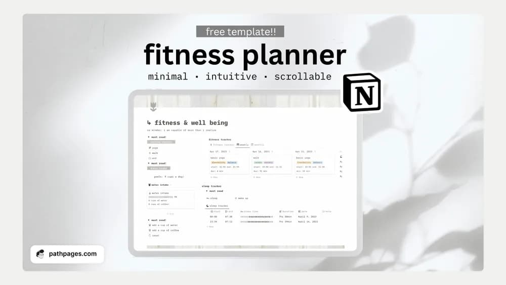 Notion Fitness & Wellness Planner Notion template preview