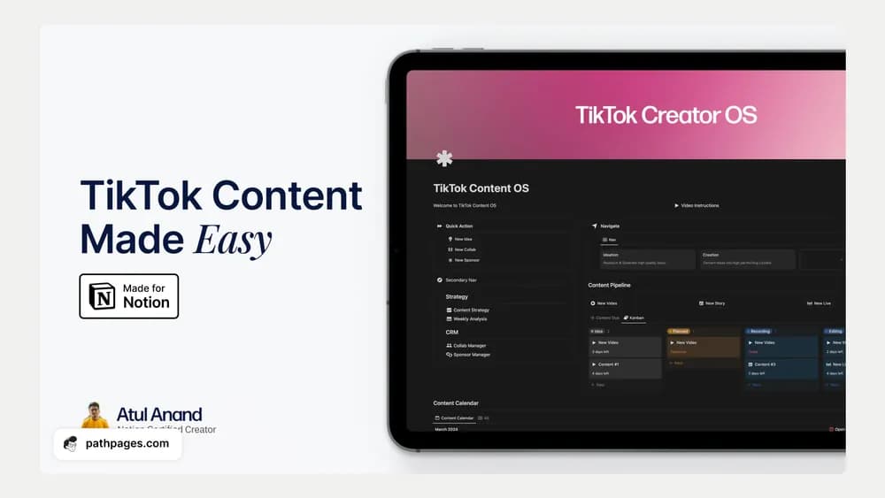 TikTok Marketing Notion Template Notion template preview